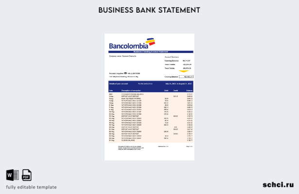цифровая загрузка фирменного заявления Bancolombia Bank Шаблон в формате Word и 